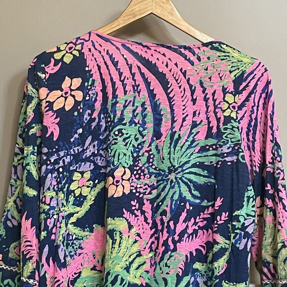 Lilly Pulitzer Top Tilda Tunic Blue‎ Pink Floral 3/4 Sleeves Womens sz Small EUC - Picture 5 of 11